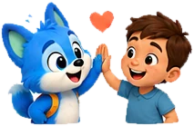 Rilo and a child high-fiving, face to face