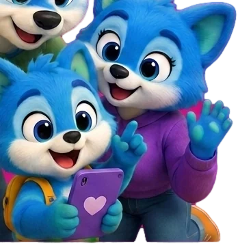 A grown-up fox and a child fox looking at a phone together
